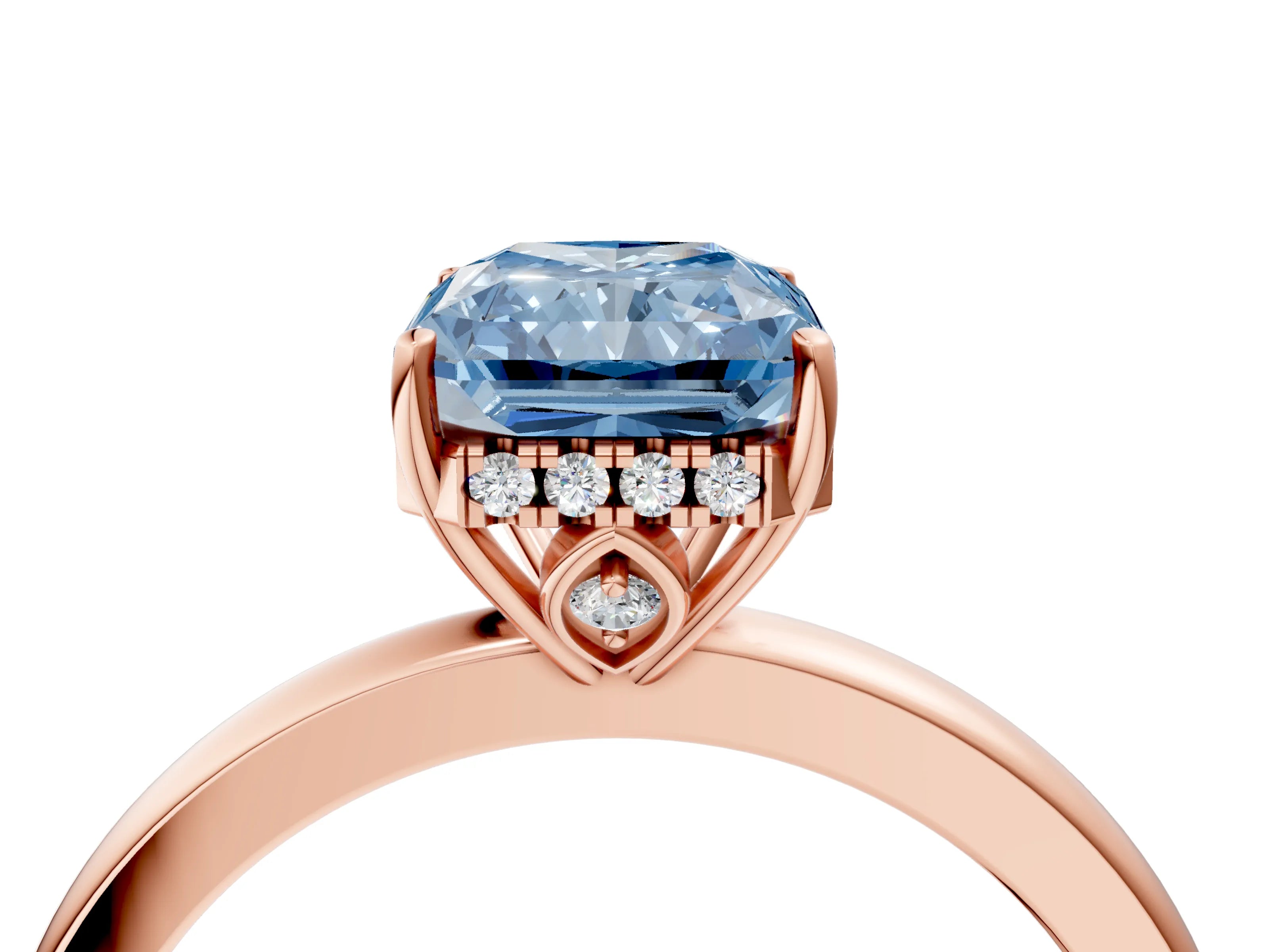 Rose gold Fancy Blue Radiant Cut Solitaire Diamond Ring with Prong Setting and Plain Band_4