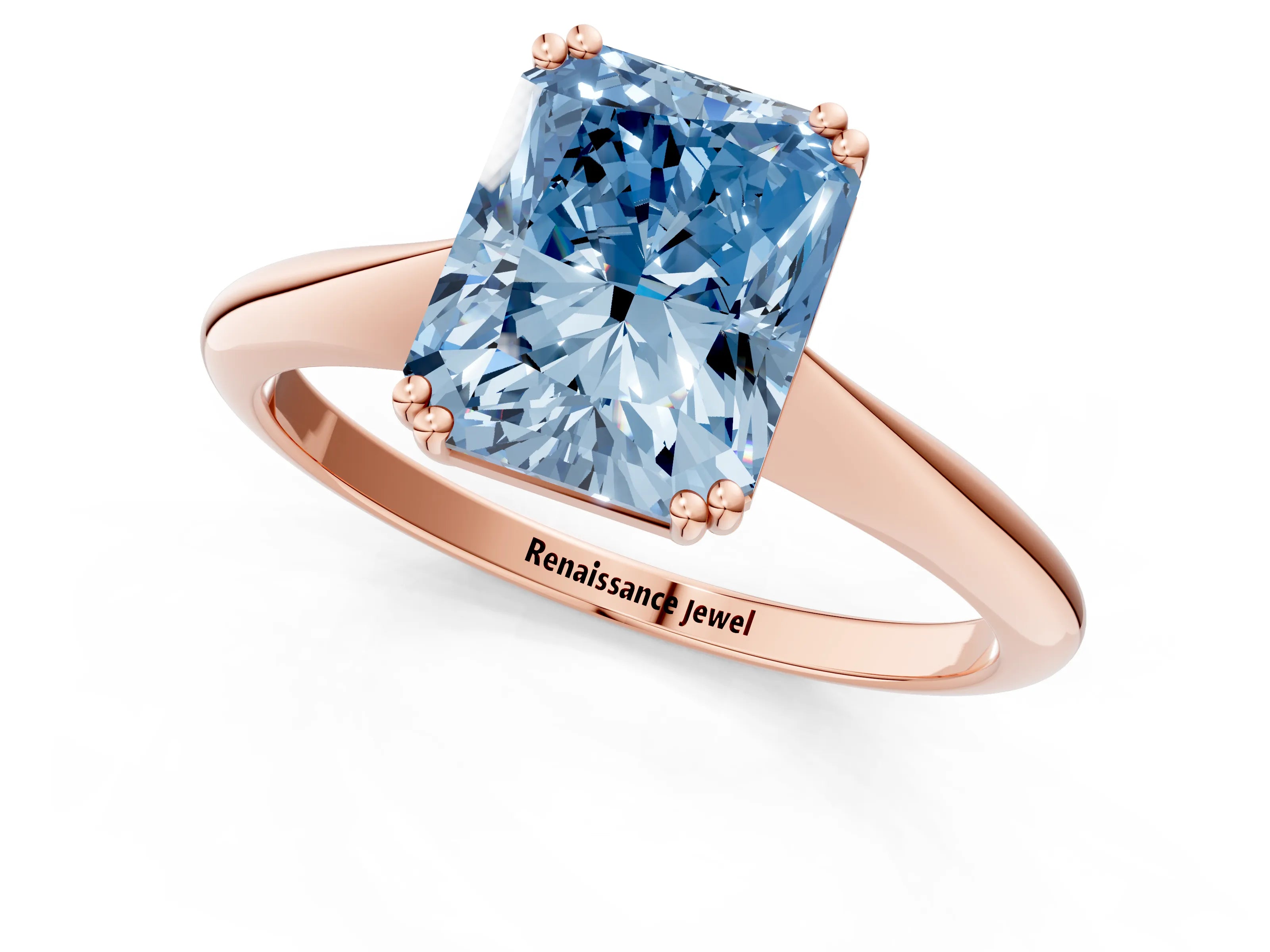 Rose gold Fancy Blue Radiant Cut Solitaire Diamond Ring with Six-Prong Setting and Classic Band_1