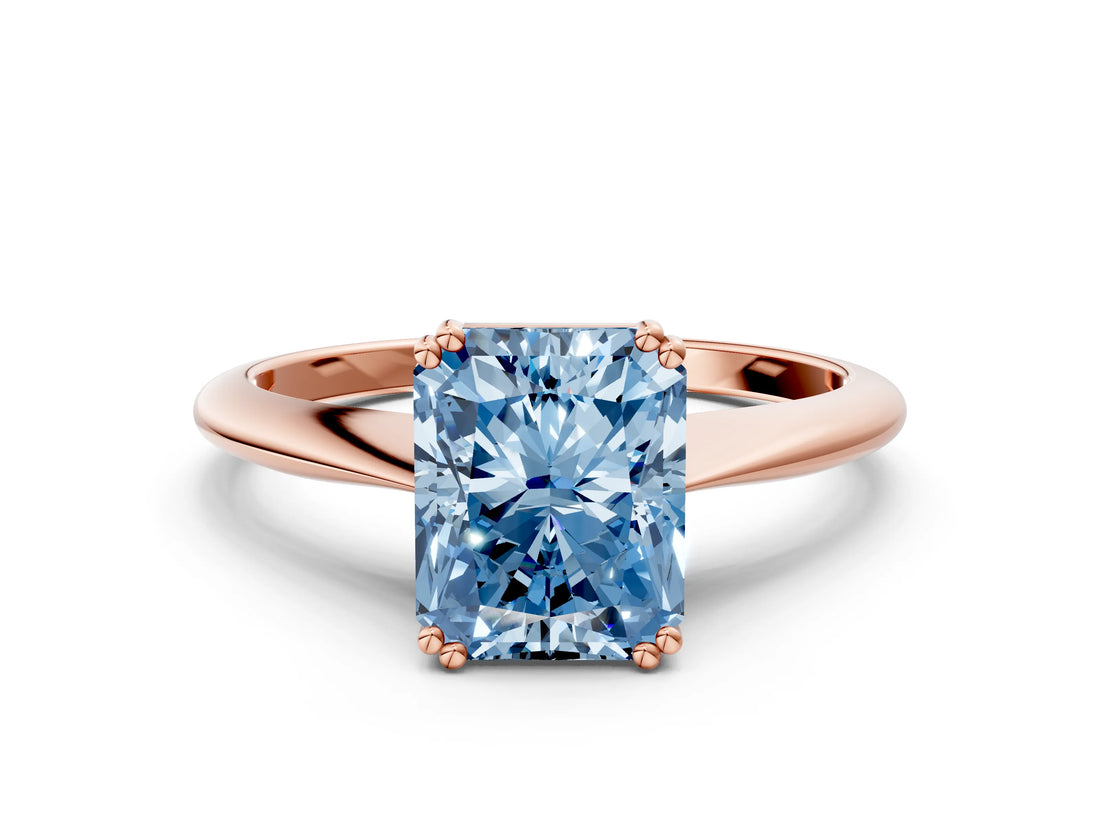 Rose gold Fancy Blue Radiant Cut Solitaire Diamond Ring with Six-Prong Setting and Classic Band_12