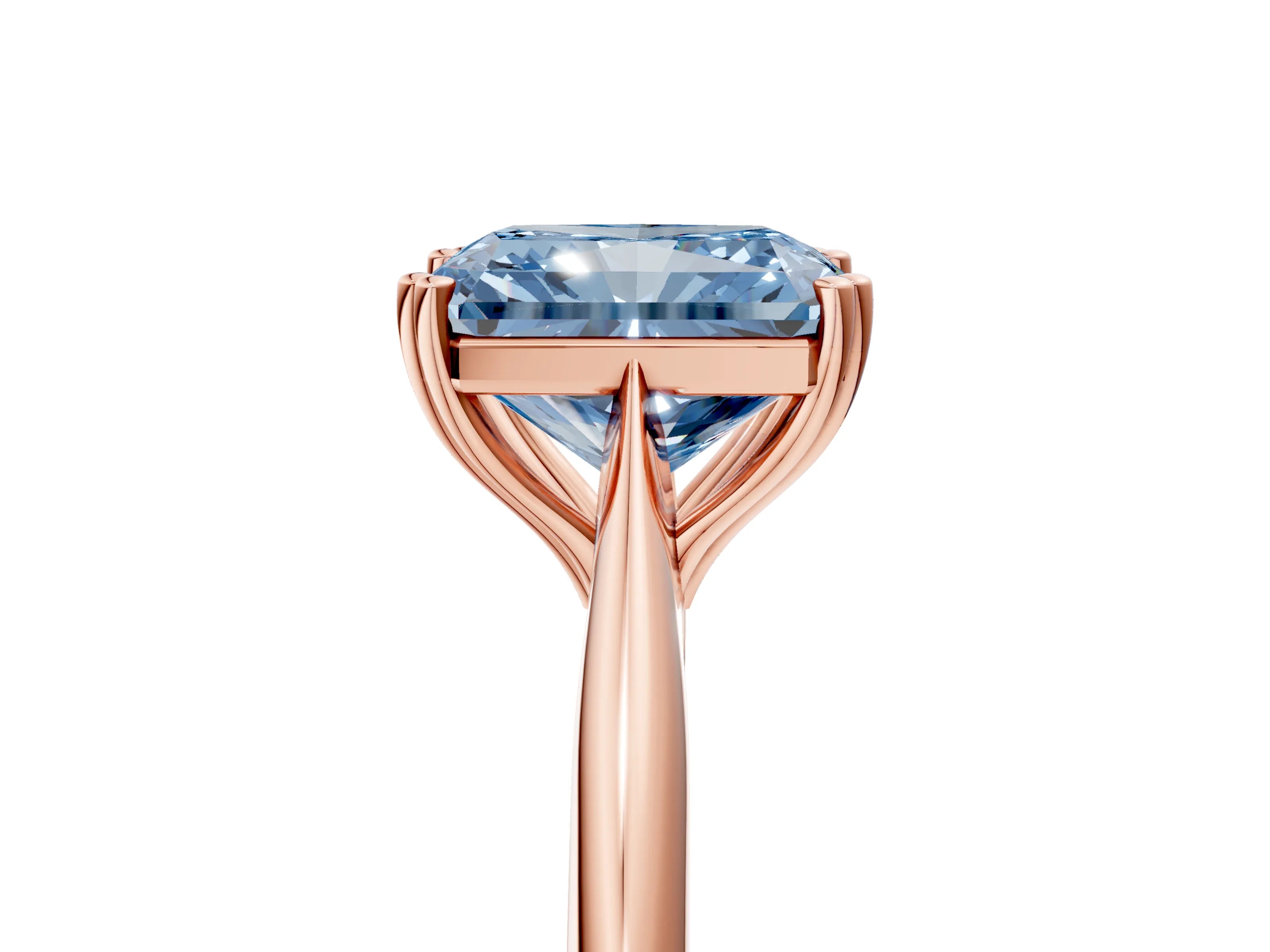 Rose gold Fancy Blue Radiant Cut Solitaire Diamond Ring with Six-Prong Setting and Classic Band_5
