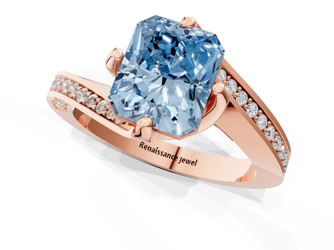 Rose gold Fancy Blue Radiant Cut Solitaire Diamond Twist Band with Pavé Setting and Four-Prong Setting_1