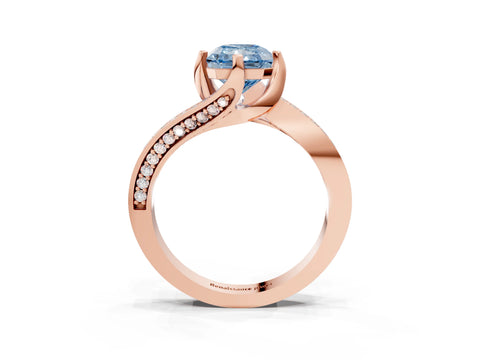 Rose gold Fancy Blue Radiant Cut Solitaire Diamond Twist Band with Pavé Setting and Four-Prong Setting_3