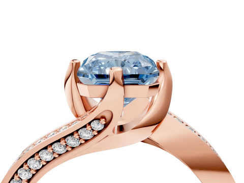 Rose gold Fancy Blue Radiant Cut Solitaire Diamond Twist Band with Pavé Setting and Four-Prong Setting_4