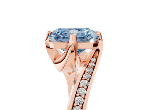 Rose gold Fancy Blue Radiant Cut Solitaire Diamond Twist Band with Pavé Setting and Four-Prong Setting_5