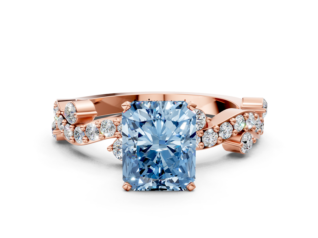 Rose gold Fancy Blue Radiant  Cut Solitaire Diamond Twisted Band with Pave Setting_42