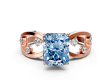 Rose gold Fancy Blue Radiant  Cut Solitaire Diamond with Side Stones on Criss-Cross Band and Four-Prong Setting_3