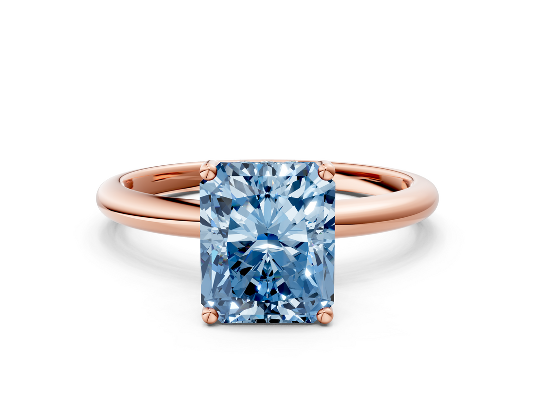 Rose gold Fancy Blue Radiant  Cut Solitaire Engagement Ring with Four-Prong Setting and Classic Band_20