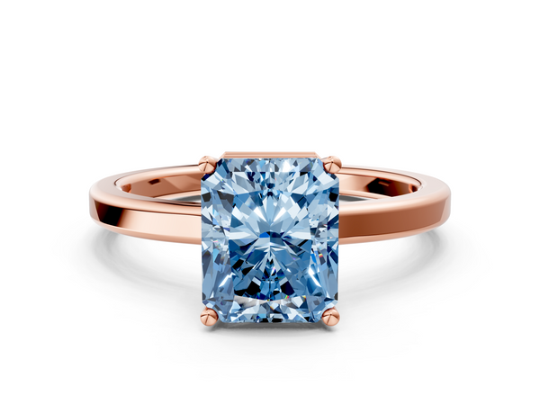 Rose gold Fancy Blue Radiant  Cut Solitaire Engagement Ring with Four-Prong Setting on a Classic Band