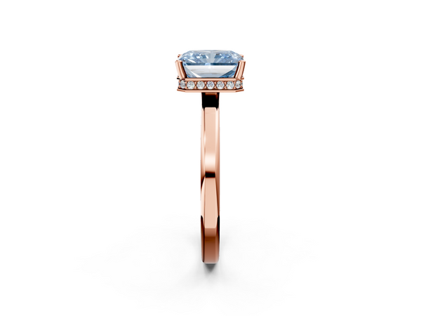 Rose gold Fancy Blue Radiant  Cut Solitaire Engagement Ring with Four-Prong Setting on a Classic Band