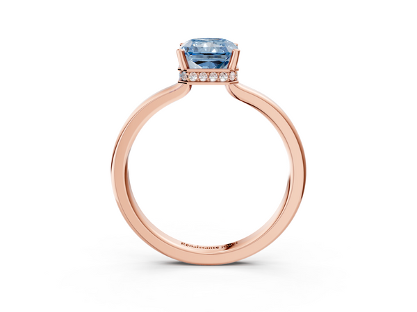 Rose gold Fancy Blue Radiant  Cut Solitaire Engagement Ring with Four-Prong Setting on a Classic Band