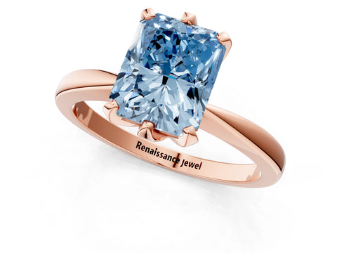 Rose gold Fancy Blue Radiant Cut Solitaire Engagement Ring with Six-Prong Setting and Tapered Band_1