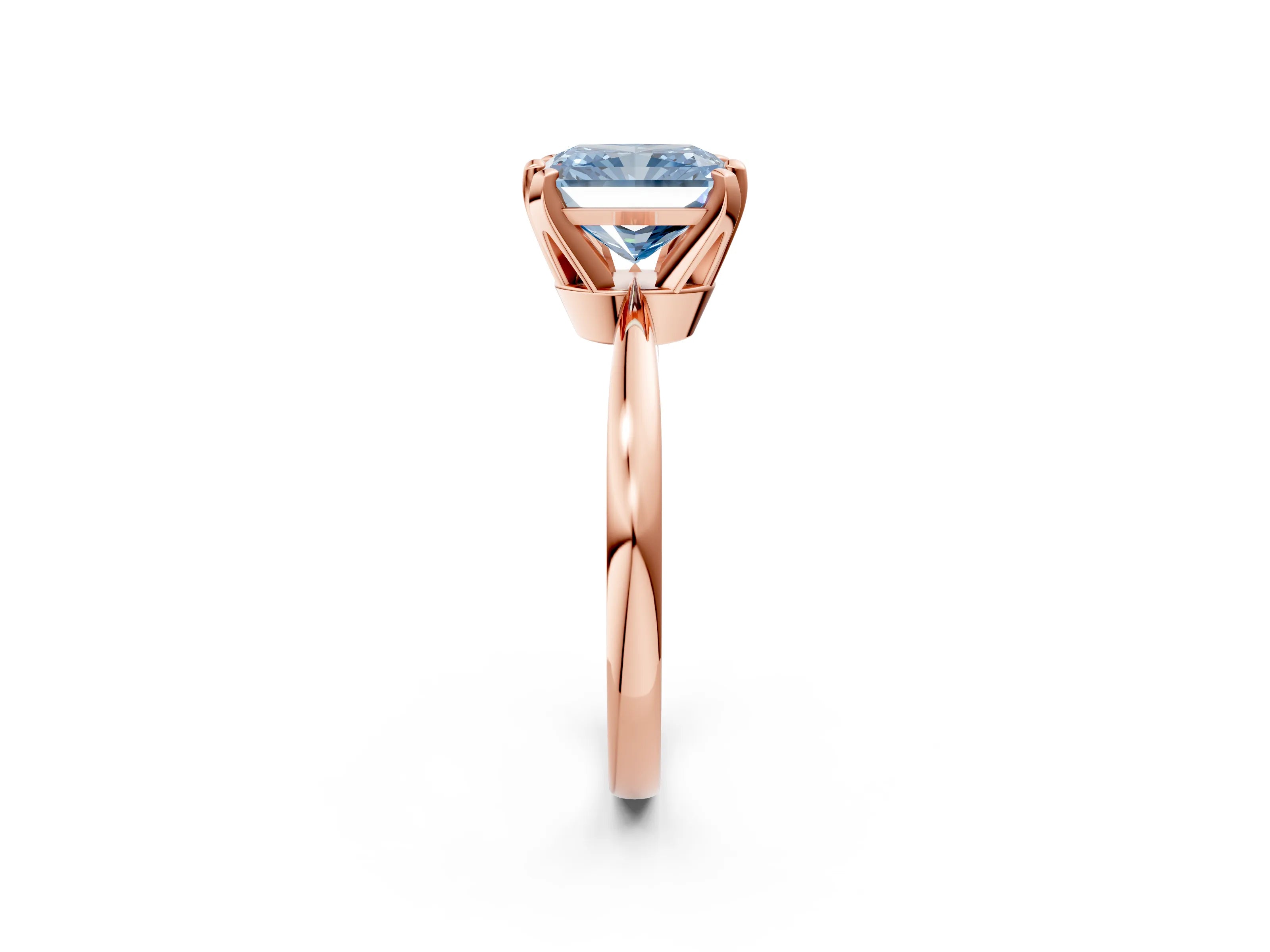 Rose gold Fancy Blue Radiant Cut Solitaire Engagement Ring with Six-Prong Setting and Tapered Band_2
