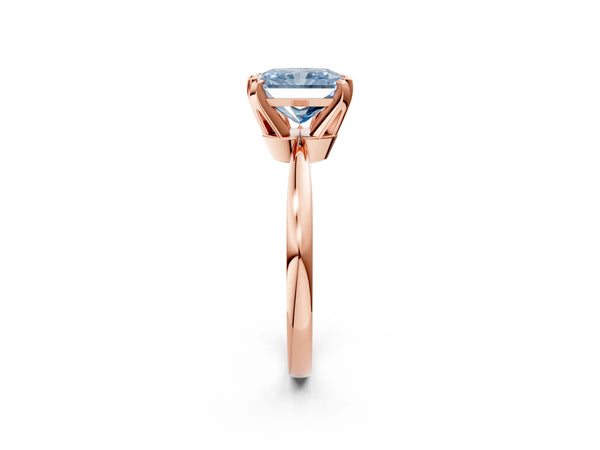 Rose gold Fancy Blue Radiant Cut Solitaire Engagement Ring with Six-Prong Setting and Tapered Band