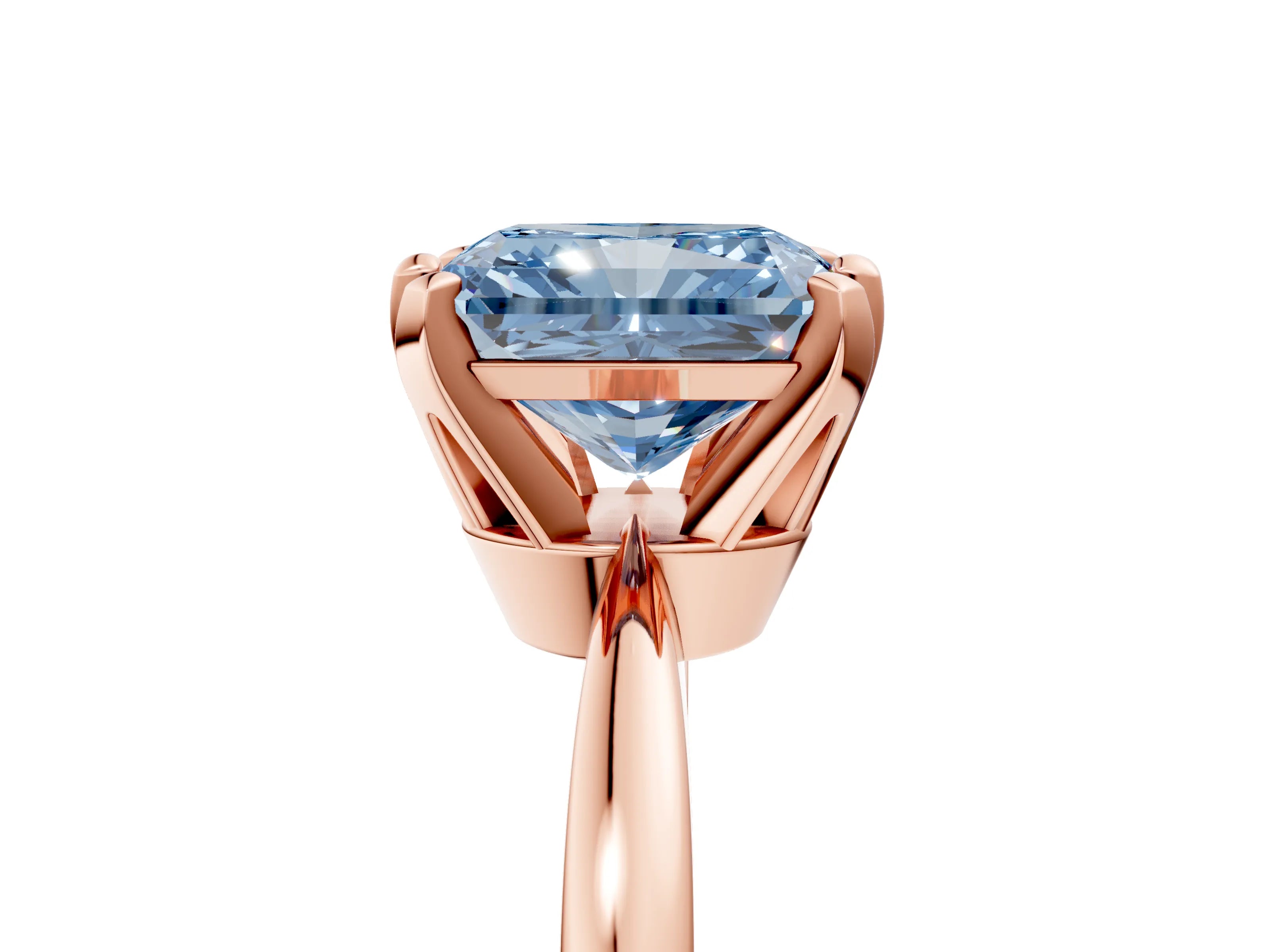 Rose gold Fancy Blue Radiant Cut Solitaire Engagement Ring with Six-Prong Setting and Tapered Band_5