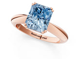 Rose gold Fancy Blue Radiant  Cut Solitaire Engagement Ring with Tapered Band and Four-Prong Setting 1