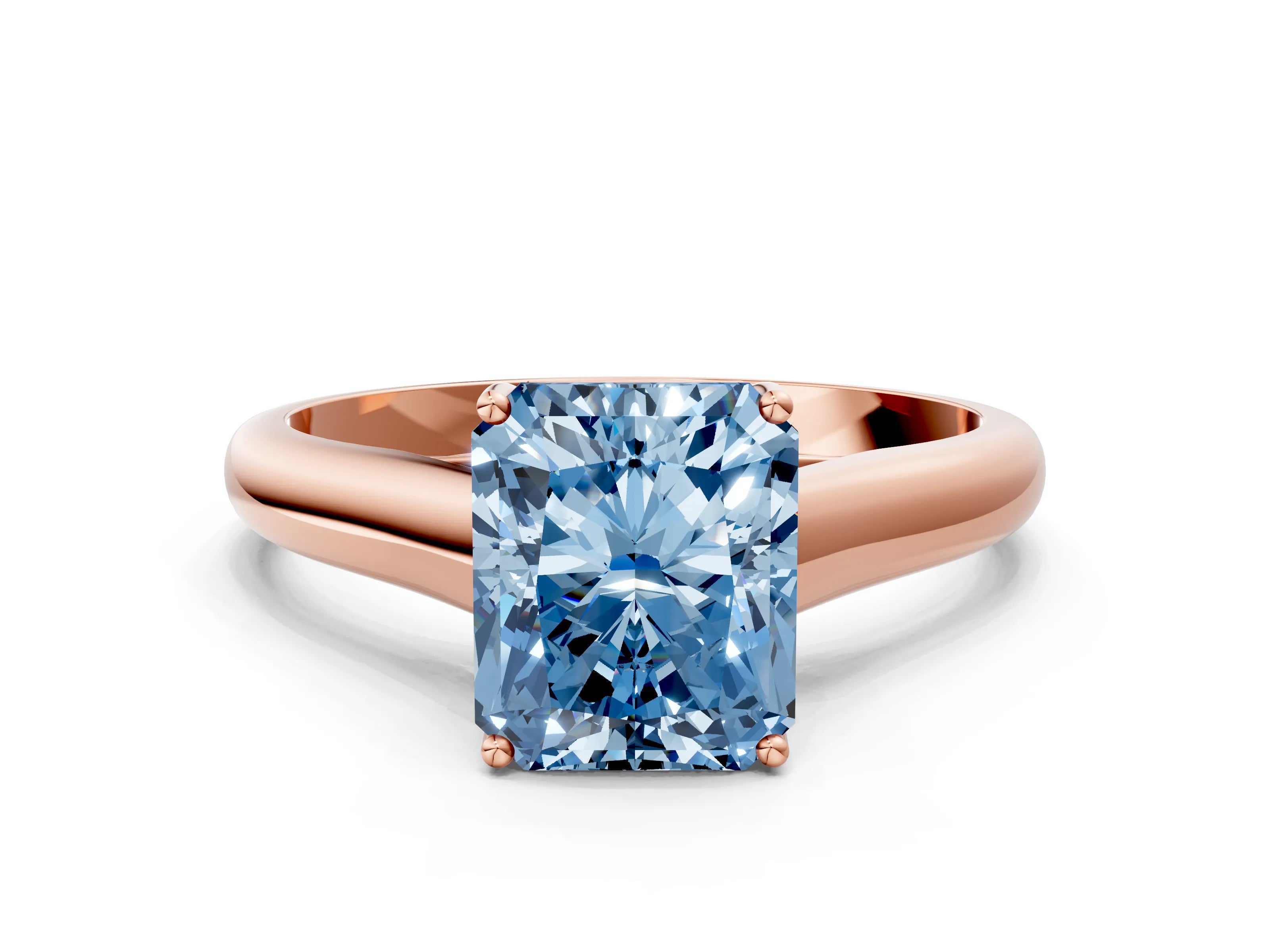 Rose gold Fancy Blue Radiant Cut Solitaire Engagement Ring with Tapered Band and Four-Prong Setting_3