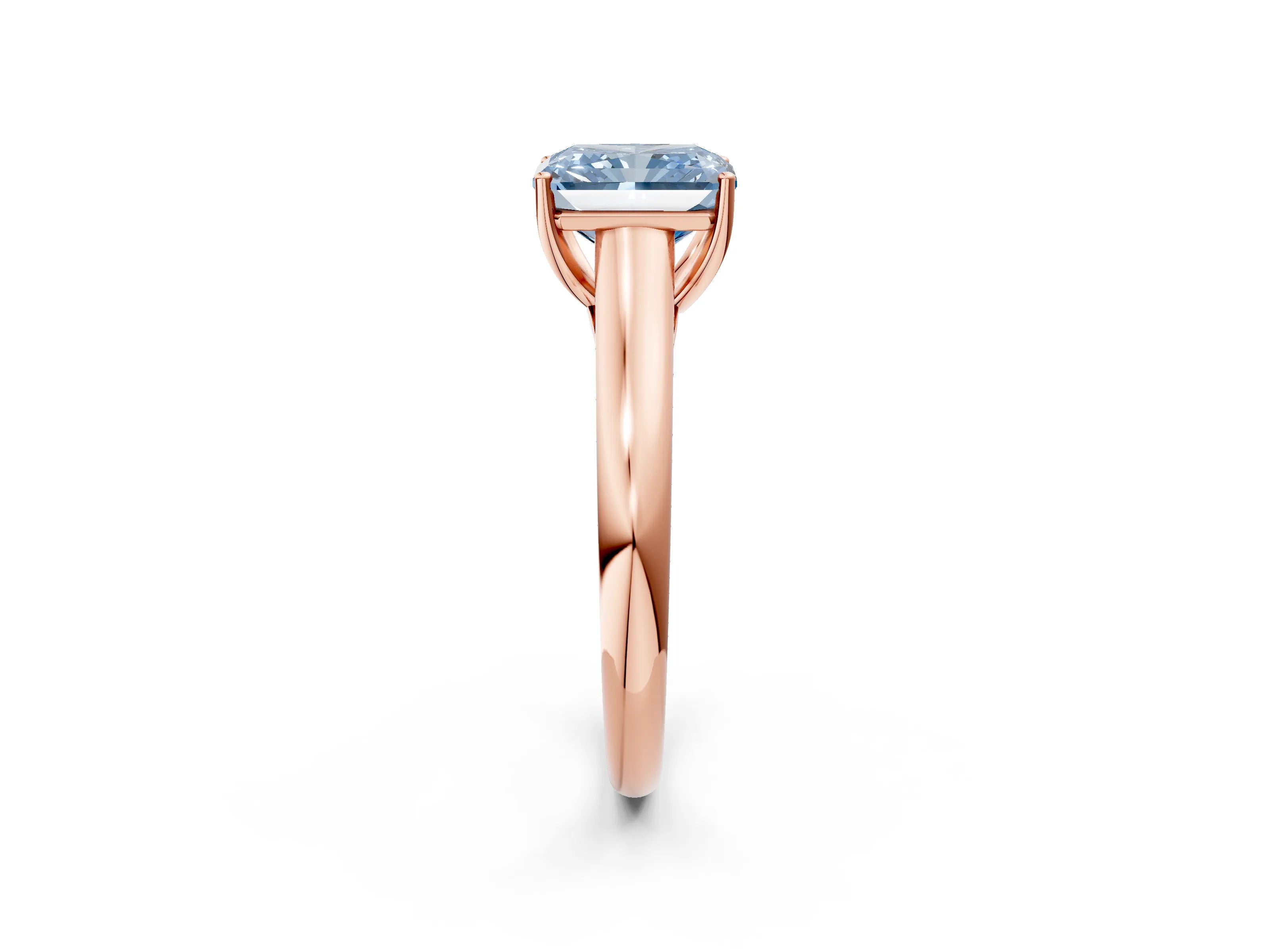 Rose gold Fancy Blue Radiant Cut Solitaire Engagement Ring with Tapered Band and Four-Prong Setting_5