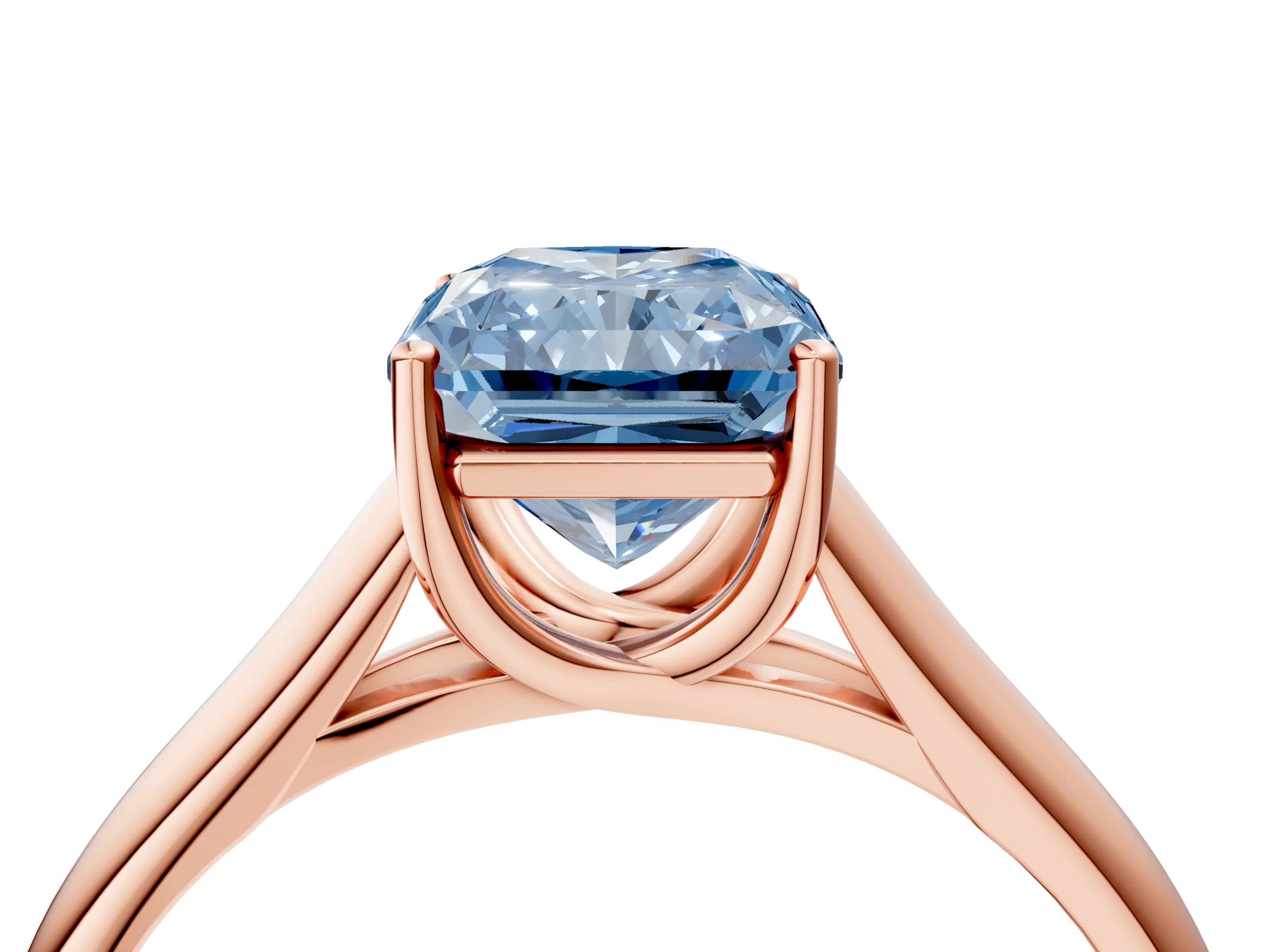Rose gold Fancy Blue Radiant Cut Solitaire Engagement Ring with Tapered Band and Four-Prong Setting_7