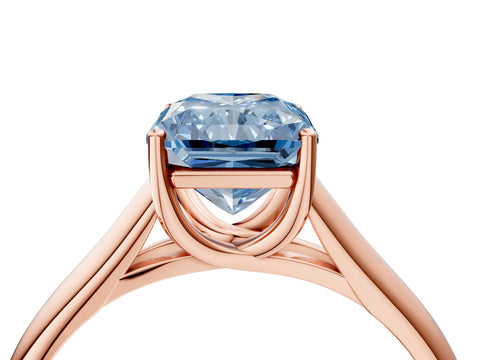 Rose gold Fancy Blue Radiant Cut Solitaire Engagement Ring with Tapered Band and Four-Prong Setting_7