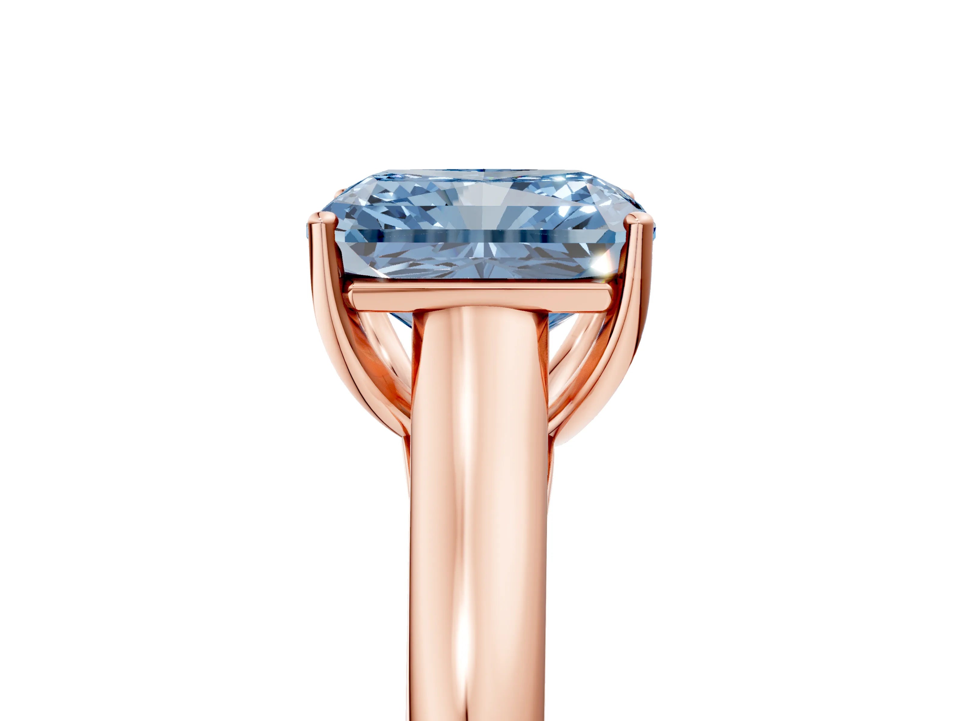 Rose gold Fancy Blue Radiant Cut Solitaire Engagement Ring with Tapered Band and Four-Prong Setting_8