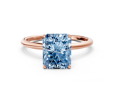 Rose gold Fancy Blue Radiant  Cut Solitaire Engagement Ring with Thin Band and Four-Prong Setting_3