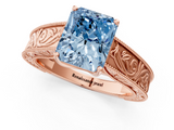 Rose gold Fancy Blue Radiant  Cut Solitaire Engraved Band with Four-Prong Setting_77