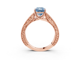 Rose gold Fancy Blue Radiant  Cut Solitaire Engraved Band with Four-Prong Setting_79