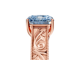 Rose gold Fancy Blue Radiant  Cut Solitaire Engraved Band with Four-Prong Setting_81