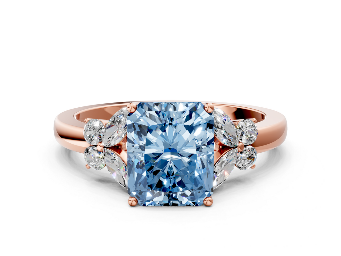 Rose gold Fancy Blue Radiant  Cut Solitaire Floral Diamond Ring with Four-Prong Setting_37