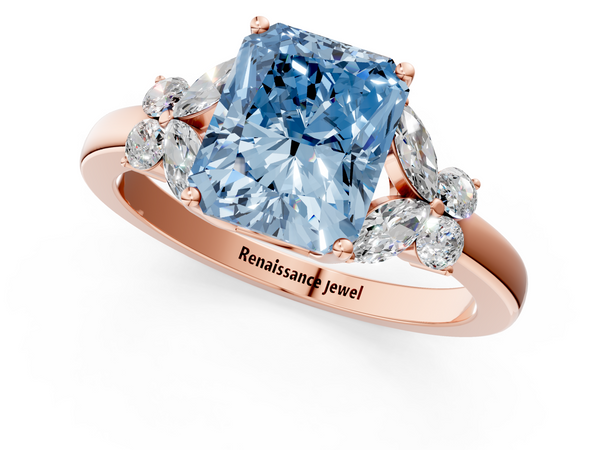Rose gold Fancy Blue Radiant  Cut Solitaire Floral Diamond Ring with Four-Prong Setting