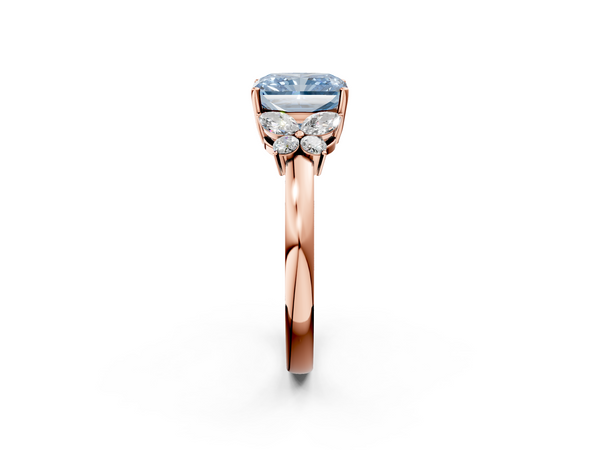Rose gold Fancy Blue Radiant  Cut Solitaire Floral Diamond Ring with Four-Prong Setting
