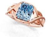 Rose gold Fancy Blue Radiant Cut Solitaire Intertwined Band Prong Setting Ring_1