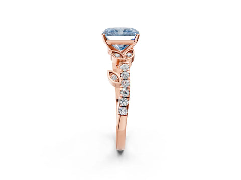 Rose gold Fancy Blue Radiant Cut Solitaire Leaf-Inspired Diamond Ring with Pavé Band and Four-Prong Setting_2