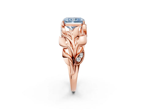 Rose gold Fancy Blue Radiant Cut Solitaire Leaf-Inspired Engagement Ring with Prong Setting_2
