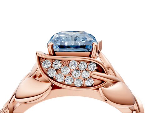 Rose gold Fancy Blue Radiant Cut Solitaire Leaf-Inspired Engagement Ring with Prong Setting_4