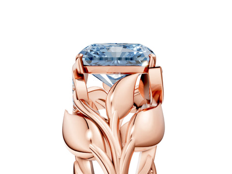 Rose gold Fancy Blue Radiant Cut Solitaire Leaf-Inspired Engagement Ring with Prong Setting_5