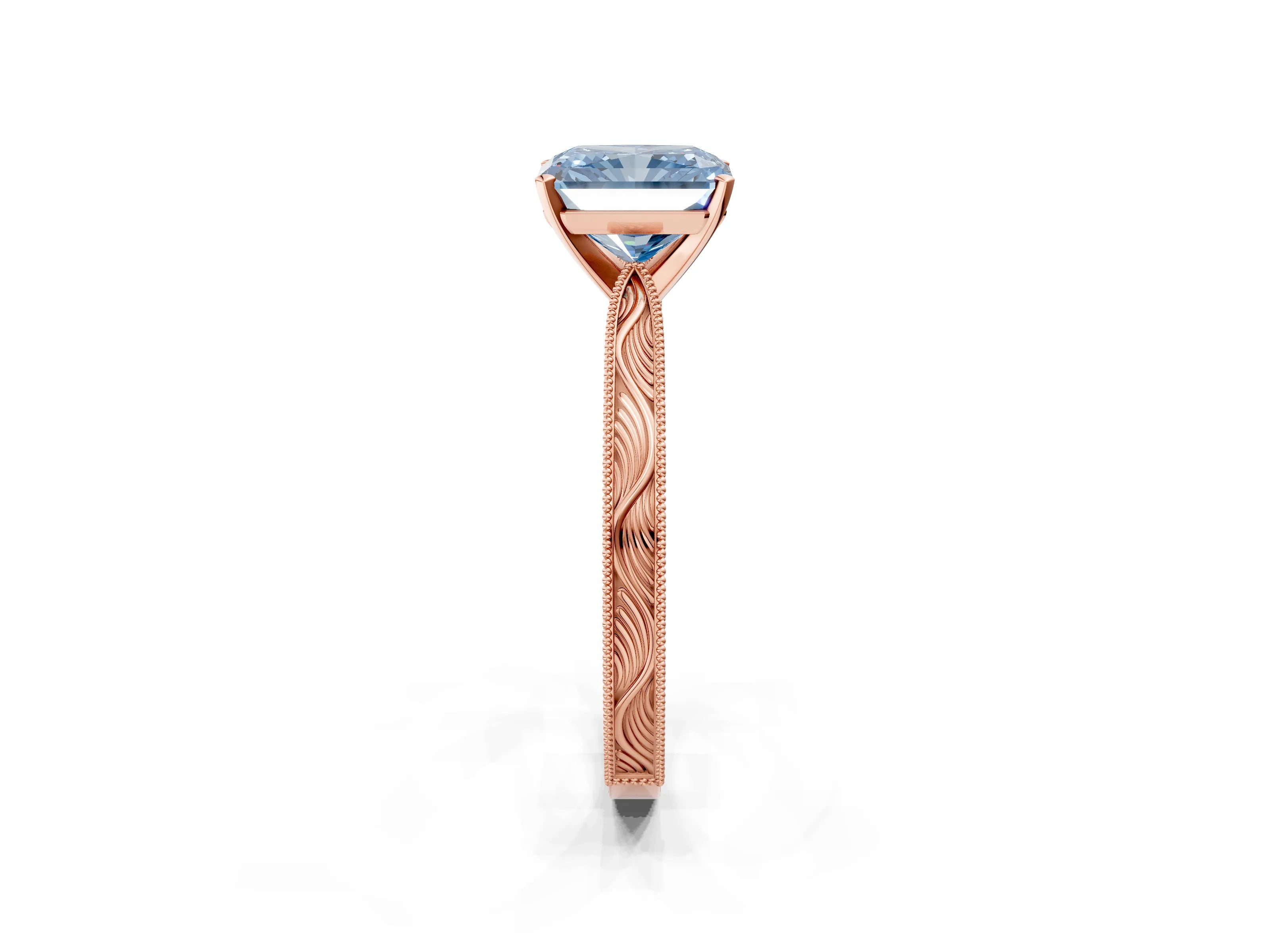 Rose gold Fancy Blue Radiant Cut Solitaire Milgrain Engraved Band with Four-Prong Setting_2