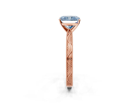 Rose gold Fancy Blue Radiant Cut Solitaire Milgrain Engraved Band with Four-Prong Setting_2