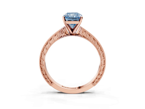 Rose gold Fancy Blue Radiant Cut Solitaire Milgrain Engraved Band with Four-Prong Setting_3