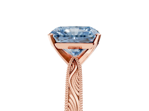 Rose gold Fancy Blue Radiant Cut Solitaire Milgrain Engraved Band with Four-Prong Setting_5