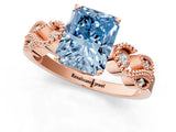 Rose gold Fancy Blue Radiant Cut Solitaire Milgrain Leaf Band with Prong Setting_1