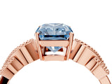 Rose gold Fancy Blue Radiant Cut Solitaire Milgrain Leaf Band with Prong Setting_4