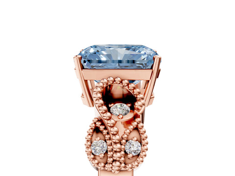 Rose gold Fancy Blue Radiant Cut Solitaire Milgrain Leaf Band with Prong Setting_5