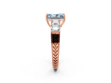 Rose gold Fancy Blue Radiant Cut Solitaire Princess Side Stone Engraved Band Prong Setting Ring_2