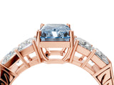 Rose gold Fancy Blue Radiant Cut Solitaire Princess Side Stone Engraved Band Prong Setting Ring_4