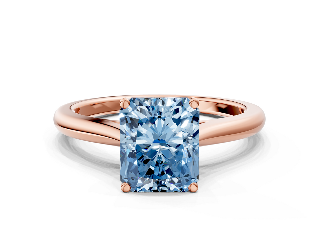 Rose gold Fancy Blue Radiant  Cut Solitaire Ring with Cathedral Band and Four-Prong Setting_55