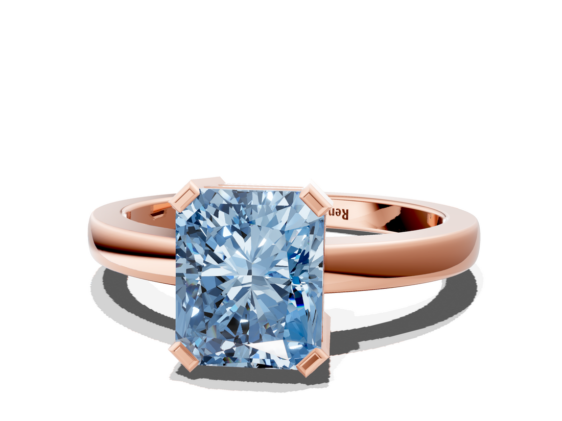 Rose gold Fancy Blue Radiant  Cut Solitaire Ring with Four-Prong Setting and Classic Band_28