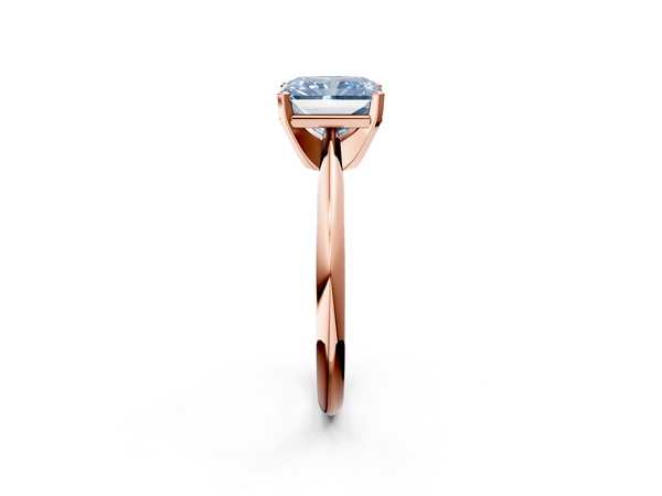 Rose gold Fancy Blue Radiant  Cut Solitaire Ring with Four-Prong Setting on a Classic Band