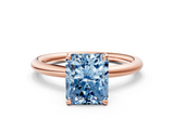 Rose gold Fancy Blue Radiant  Cut Solitaire Ring with Thin Band and Four-Prong Setting_16
