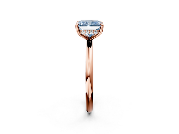Rose gold Fancy Blue Radiant Cut Diamond Solitaire Ring with Thin Band and Four-Prong Setting
